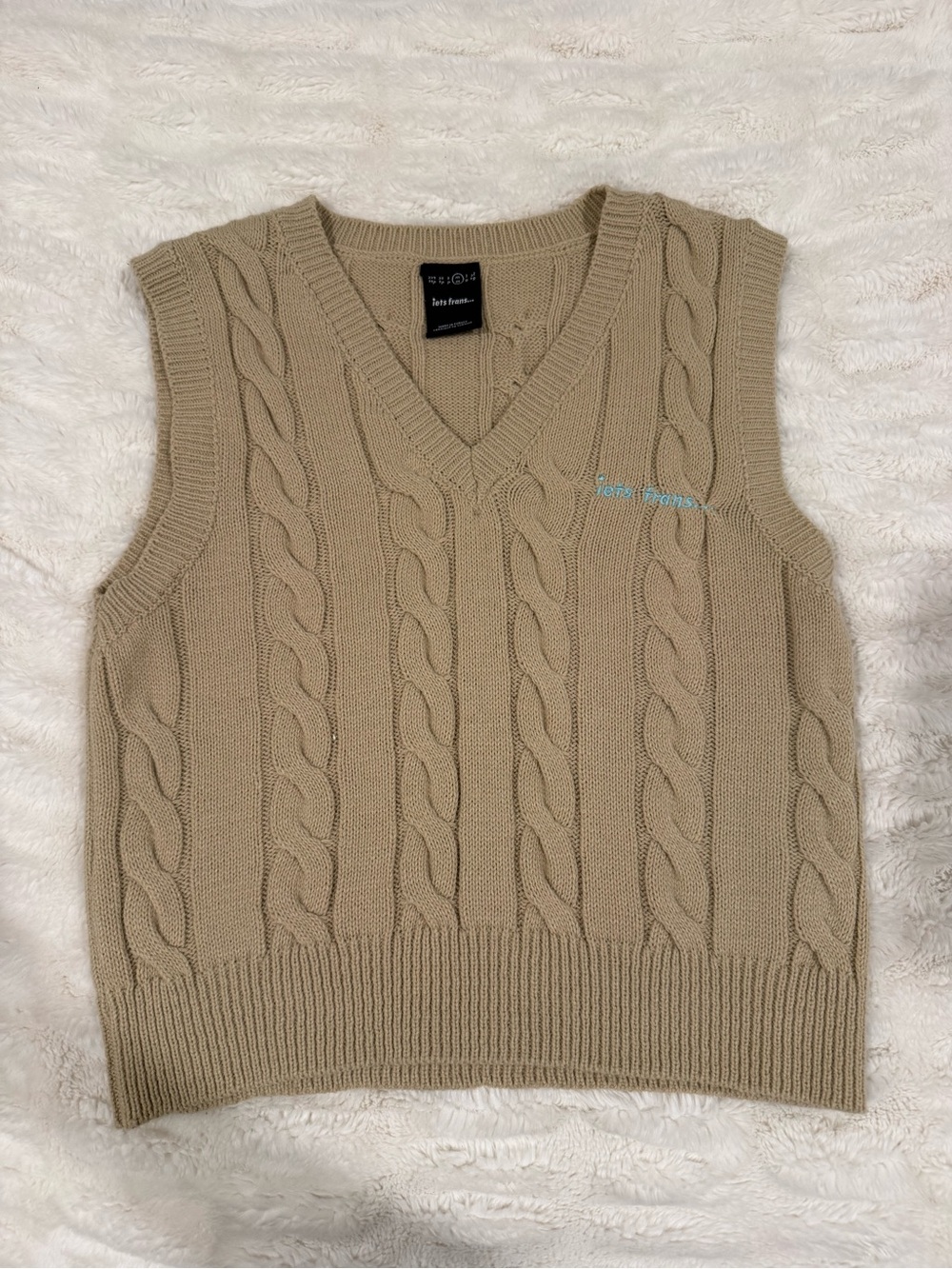 Urban Unisex Cable Knit V-Neck Sweater Vest —Beige
